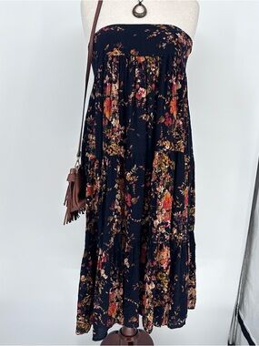 NATURAL LIFE Boho Navy Floral Maxi Skirt Strapless Dress 2in1 Flowy Festival
